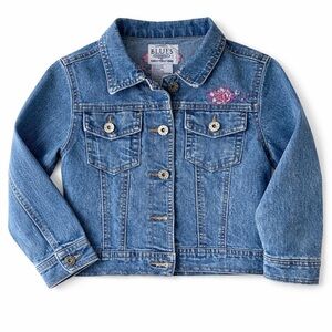 Girls' Blue Denim Jacket with Pink Floral Accent
